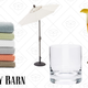 Chevron Sculpted Bath Towels, $6-$16 | Round Market Umbrella, $150 | Schott Zwiesel Neat Glass, Set of 6, $36 | Schott Zwiesel Hefeweizen, Set of 6, $36